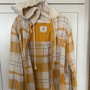American Eagle yellow cream and gray flannel hoodie sweatshirt hood